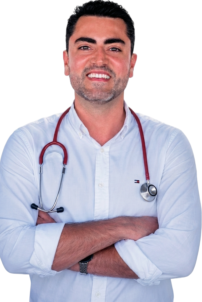 Dr. Paulo Coral, médico, com estetoscópio